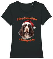 Womens Springer Spaniel Christmas T-Shirt Mens Womens Tees Top Santa Hat Dog Woof Wishes Stocking Tee S