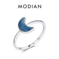 Modian  925 Sterling Silver Moon Blue Natural Crystal Finger Rings Fashion Party Simple Jewelry For Women Brand Gifts 9 auksas