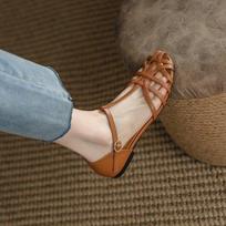 Fashion Rome Woven Sandals Low Heels Female Beige Brown Breathable Sandals Chunky Summer Ladies Gladiator Shoes Sandalias De Mujer 35