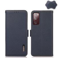 For Samsung Galaxy S20 FE KHAZNEH Side-Magnetic Litchi Genuine Leather RFID Phone Case For Samsung Galaxy S20 FE mėlyna