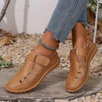 Large Size Sandals Women Summer Velcro Casual Shoes Comfortable Soft Bottom Low Help Mom Flat Sports Sandals 35 šviesiai ruda spalva