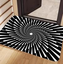 Trippy Black White Checker Vortex Optical Illusion Carpet Non-slip Washable Door Mat for Entryway Home Decoration 40cm x 60cm