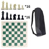 Lightweight Chess Set With Faux Leather Bag 65mm King Height And 34cm Checkered Board Perfect For Travel žalia