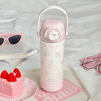 Bouncing Double Drinking Food Grade Student Thermos With Lock For School Use Pink Swan