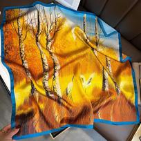 Spring and Summer Thin [Golden Autumn] Fallen Leaf Yellow 70cm Square Scarf Mulberry Silk Silk Scarf for Mom 70*70cm