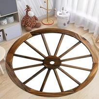Vintage Wooden Wagon Wheel Round Carpet Retro Wood Style Easy Clean Soft Rug for Living Room Kids Bedroom Diameter 60cm