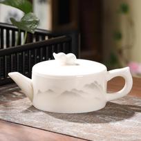 Suet jade white porcelain teapot ceramic large-capacity handmade single pot Hanwa large mouth pot Kung Fu tea set