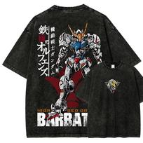 Mobile Suit Gundam IronBlooded Orphans Gundam Barbatos Vintage Washed Oversized Black TShirt  Mecha Anime Fan Unisex Streetwear Tee S