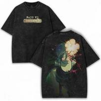 Chainsaw Man Reze (Bomb Devil) Flame Effect Vintage Washed Anime TShirt Unisex Manga Fan Streetwear Tee  Cotton Casual Short Sleeve Top M