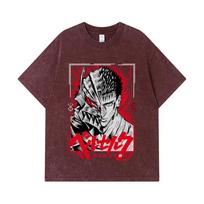 GSM Washed Tshirts  Cotton Berserk V Print Unisex Heavy Cotton T Shirt S