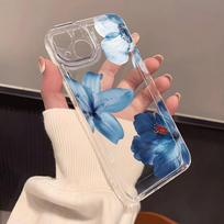 Blue Lily Transparent Phone Case Suitable for iPhone 17, 16, 15, 14, 13, 12, 11 Pro/Max/Plus Anti Drop and Anti Shock Back Cover iPhone 14Plus gryna