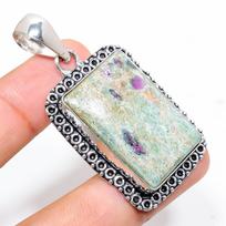 Ruby in Fuchsite Ethnic Handmade 925 Sterling Silver Jewelry Pendant 2.17  R8j37