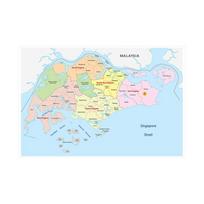 Sieniniai lipdukai ir kabinami paveikslai Singapūro žemėlapis Singapūro administracinis žemėlapis Dekoras Mokyklinės prekės Namų dekoras A2-59x42cm unframe