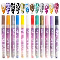 12Pcs/Set Nail Acrylic Graffiti Pen Colourful Nail Marker Drawing DIY Beauty NailArt Tool Waterproof And Quick Drying Nail Mark