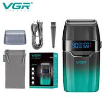 Original VGR Professional Electric Shaver for Men 9000RPM Beard Trimmer Hair Electric Razor Rechargeable for Man LED Digital Display Long-lasting 308 žalia