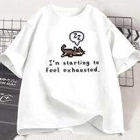 I'm Starting To Feel Exhaustedgraphci TShirt Stardew Valley Sleepy Cat Print T Shirt Gamer Lover Short Sleeve Women Top Clothing XXL balta
