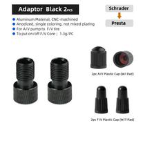 Presta Valve Adaptor for Schrader Pump F/V Valve Core Fitting Tool 2 In 1 Bicycle Nozzle Convertor Aluminum Anodized Alloy Black 2PC