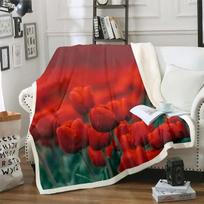 Purple Tulip Flowers Throw Blanket Ultra Soft Warm All Season Decorative Flannel Blankets for Bed Chair Car Sofa Couch Bedroom 130x150cm