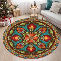 Round Vibrant Mandala Decorative Pattern Rug Colorful Ornamental Non-Slip Durable Carpet for Living Room Bedroom Diameter 60cm