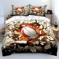 Rugby Smashing Through Wall Bedding Set for Kids Luxury Gift 3pcs Digital Print Comforter Set Soft Comfortable Breathable 135x200cm