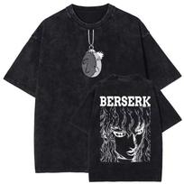 Anime Berserk Griffith Vintage Graphic Washed Tee Men Manga Gothic Tshirts Casual Tshirt Harajuku Male Street Tops S