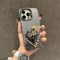Skeleton cat hug pattern phone case suitable for iPhone 17 16 15 14 13 12 11 Pro/Max/Plus anti drop and shockproof back cover iPhone 12ProMax