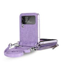 Prabangus odinis dėklas su kortelių kišenėle telefonui Samsung Galaxy Z Flip4 5g Flip 4 Flip3 Flip 3, apsaugantis nuo kritimo, su piniginės funkcija for Samsung Z Flip 4 violetinė