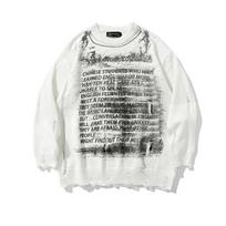 Diablo Letter Printed Rip Sweater Men's Ins High Street Trendy Brand Loose Crewneck Pullover Sweater M balta