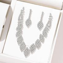 3 Piece Women Rhinestone Necklace Earring Set Luxurious Sparkling copper Plated Leaves Fashionable Elegant High Accessories