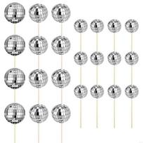 24pcs Discos Ball Cupcake Toppers Cake Decorations for Wedding Party Supplies A0KF sidabras