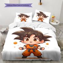 Cute Cartoon Son Goku Pattern Bedding,Quilt Set Quilt Cover Pillowcase Home Birthday Gift (1 * duvet cover + 2 * pillowcase, without core) 135x200cm