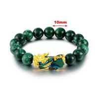 Stretchable Elastic New Blessing Jewelry Amulet Feng Shui Bracelet Bead Wristbands Green Obsidian Bangle Golden Pixiu Bracelet