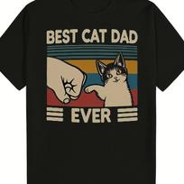Men's  Best Cat Dad Ever  T-Shirt with Fist Bump Cat Print, Vintage Retro Colorful Casual Tee L juoda
