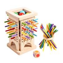 Wooden Stick Pull Game Tower with Dice and Marbles Interactive Strategy Toy for Children and Family Play One Size