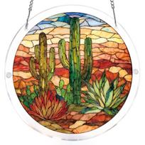 Round Acrylic Suncatcher Window Hanging Ornament with Hummingbird and Floral Mosaic Design for Home Decoration and Light Reflection One Size