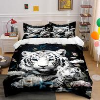 White tigers with flowers. Bedding sets Duvet cover sets Duvet covers Pillowcases(1 * Duvet Cover 2 * Pillowcases without duvet insert) 135x200cm