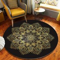 Luxury Black Gold Mandala Pattern Round Area Rug Opulent Stylish Soft Floor Mat for Living Room High-End Home Decorative Space Diameter 60cm