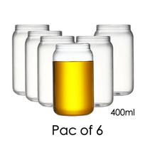 400 ml skardinės formos stiklinės, 6 vnt. rinkinys virtuvei, stilingos alaus skardinės formos stiklinės, gaiviųjų gėrimų stiklinaičių rinkinys, šalto kavos stiklinės 400ml gray