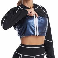 Women Thermal Sauna Sweat Jacket Fat Burning Weight Loss Top Fitness Workout Slimming Sport Coat S tamsiai mėlyna spalva