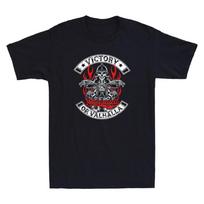 Motorcycle Victory Or Valhalla Norse Viking Horror Skull Vintage Men's T-Shirt L