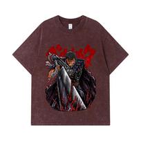 GSM Washed Tshirts  Cotton Berserk V Print Unisex Heavy Cotton T Shirt S