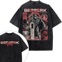 Hot Anime Berserk Guts Print Tshirt Men Women Short Sleeve Clothing Cotton Tshirt Retro Washed T Shirt Harajuku Male Manga Tops M