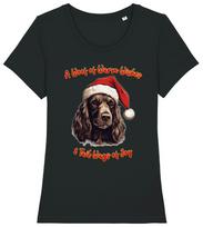 Womens COCKER SPANIEL Christmas T-Shirt Mens Womens Tees Top Santa Hat Dog Woof Wishes Gift Her Top S