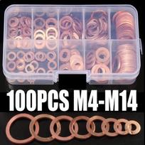 100pcs Copper Crush Washer Gasket Set Flat Ring Seal Assortment Kit 100pcs