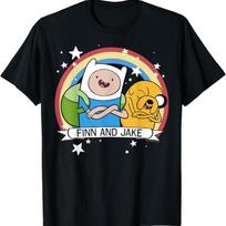 CN Adventure Time Finn And Jake Rainbow Stars Portrait T-Shirt S juoda