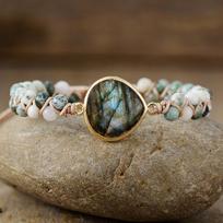 Labradoritas Dvisluoksnė Austa Bohemiška Karoliukų Draugystės Apyrankė Papuošalas Labradorite gray