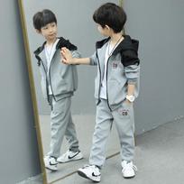 Contrast Kids Jogger Set Baby Boys Workout Fleece Hoodie+Elastic Sweatpant Sets Full Zip Hooded Child Tracksuit 120 pilka spalva