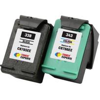 Pack 2 compatible HP 338/343 Ink Cartridges Black + Color - Remanufactured, Lifetime Warranty