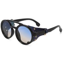Leather Side Steampunk Sunglasses Anti Wind Vintage Goggles Classic Retro Round Glasses  Outdoors Style G