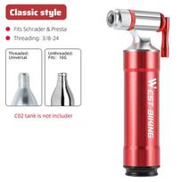 WEST BIKING CO2 Bicycle Pump Aluminum Alloy Bike Tire Inflator One-click Fast Inflation Pump No CO2 Cylinder Cycling Accessories raudona